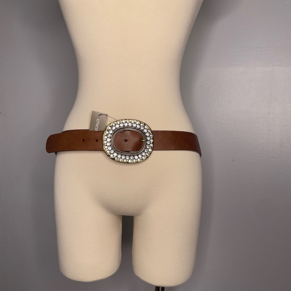 Chico's Brown Belt with Rhinestone Buckle Size Medium